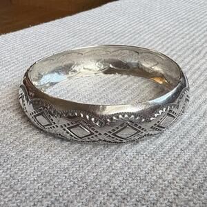 W Tracy Sterling Silver Stamped Bangle Bracelet Navajo Style Southwest Wide